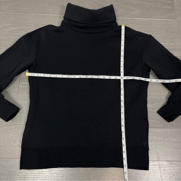 ATHLETA 24/7 Funnel Neck Sweatshirt XS BLACK CYA Fleece Turtleneck Side Slit Top - Picture 11 of 11